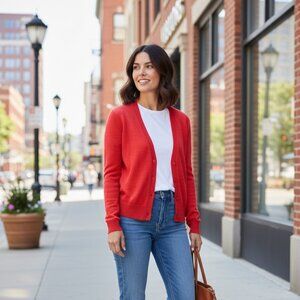 J. Crew red v-neck cardigan, size small